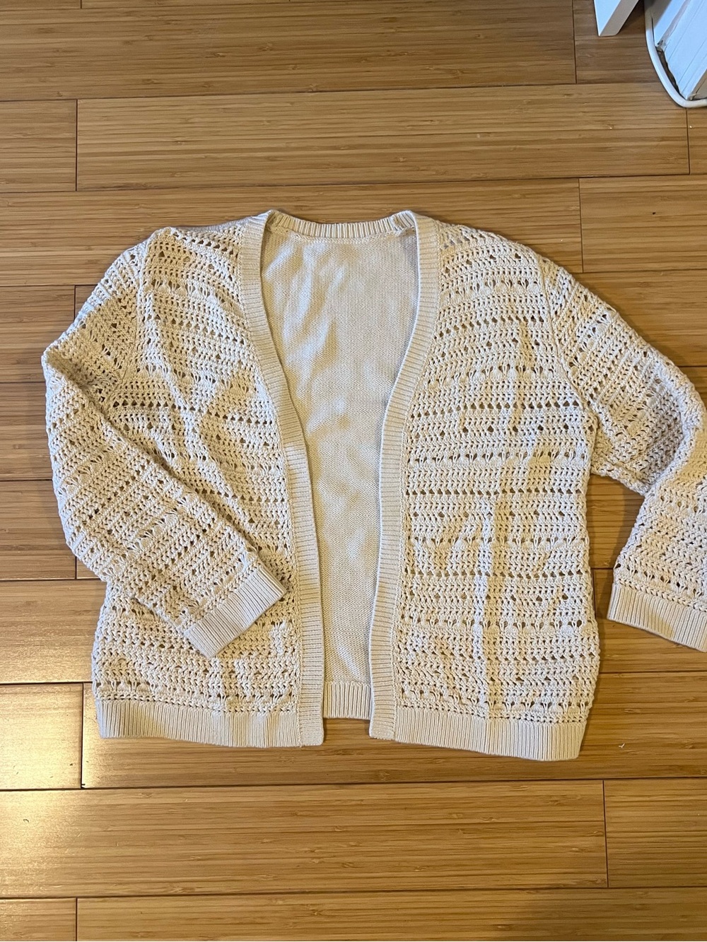 Crochet Open-Front Cardigan Sweater - Cream